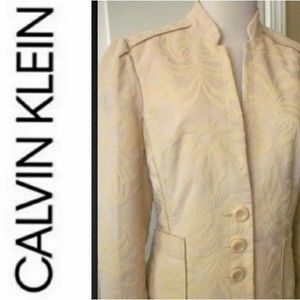 CALVIN KLEIN JACQUARD BLAZER SUIT COAT STAND COLLAR CAMEL TAN MEDIUM WOMEN NWOT